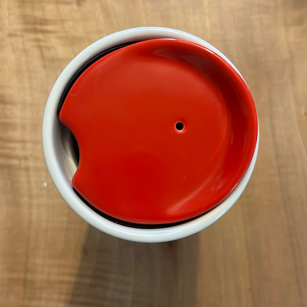 Starbucks Red Poppy Flower Floral Ceramic Dot Traveler Tumbler Coffee Cup 10 oz - Picture 3 of 5